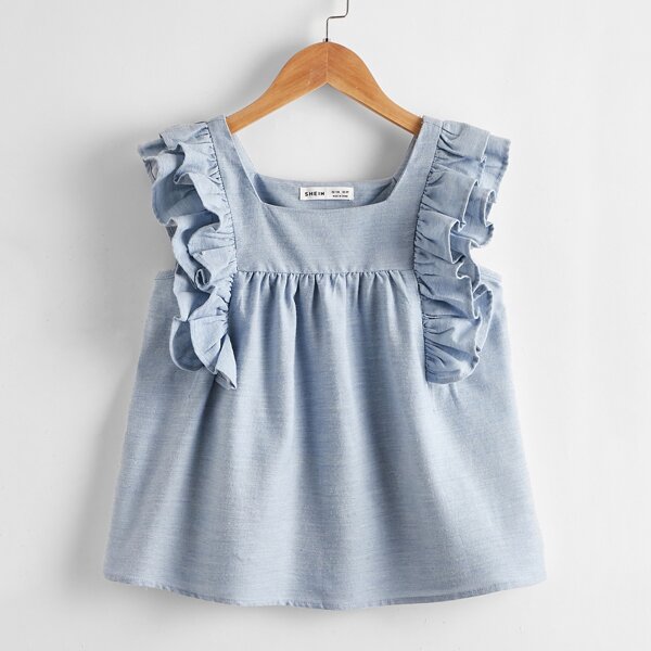 

Girls Ruffle Trim Top, Baby blue
