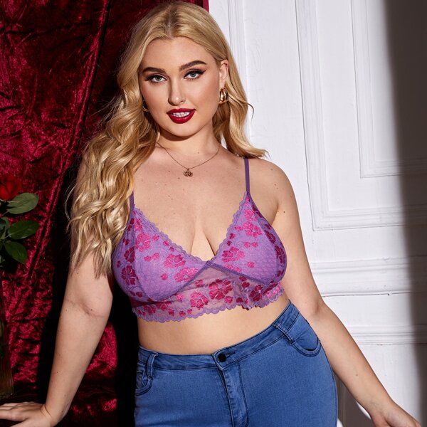 

Plus Floral Lace Bralette, Purple