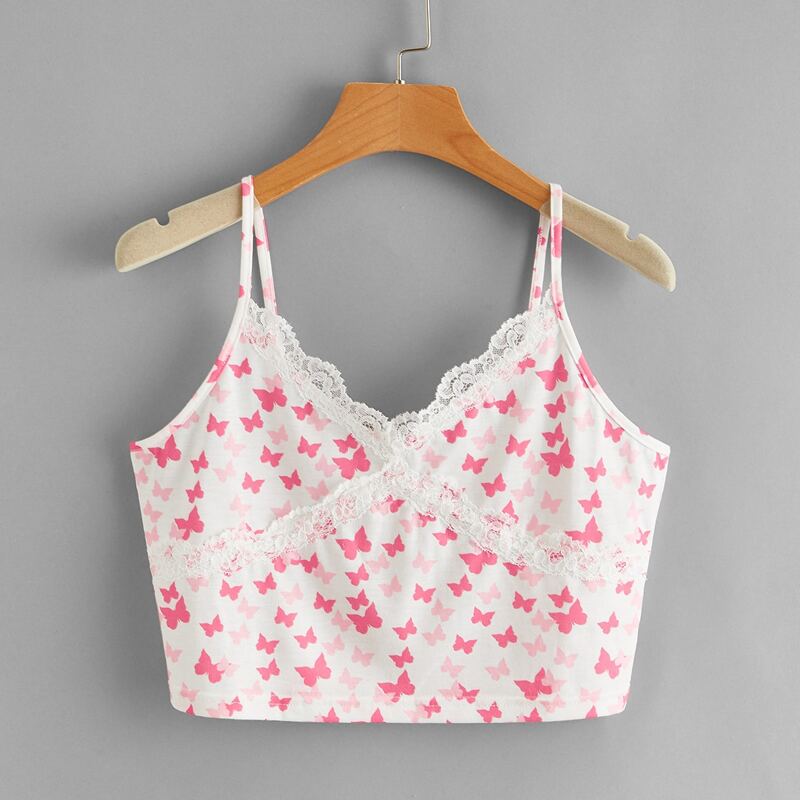 

Lace Insert Butterfly Crop Cami, Multicolor