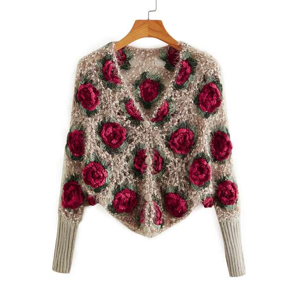 

Embroidery Floral Button Placket Cardigan, Multicolor