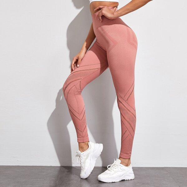 

Seamless Laser Cut Sports Leggings, Coral pink