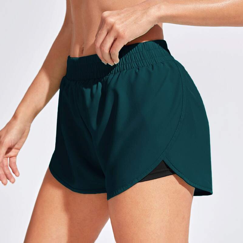 

2 In 1 Tulip Hem Athletic Shorts, Dark green