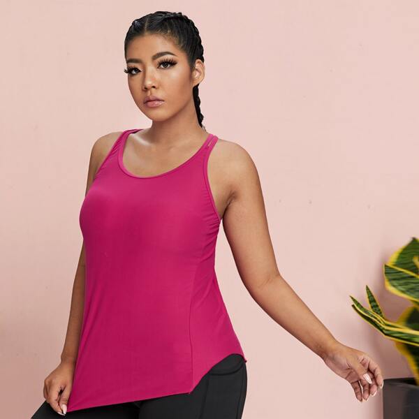 

Plus Criss Cross Back Sports Tank Top, Hot pink