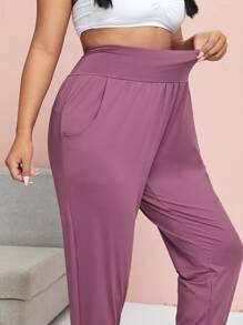 Pantalones deportivos unicolor súper elástico - Morado - Ver 2