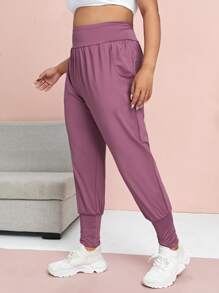 Pantalones deportivos unicolor súper elástico - Morado - Ver 3