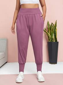 Pantalones deportivos unicolor súper elástico - Morado - Ver 4