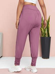 Pantalones deportivos unicolor súper elástico - Morado - Ver 5