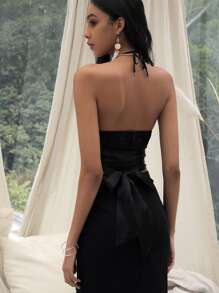 SHEIN Unity 抽褶後十字交叉繞頸上衣 - 黑色 - 查看 2