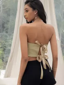 SHEIN Unity Top tubo de espalda con cordón de cinta - Caqui - Ver 2