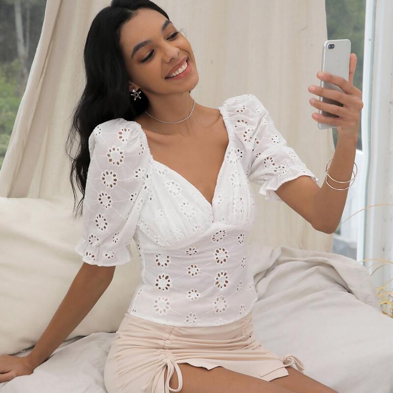 

Flounce Sleeve Schiffy Bustier Top, White