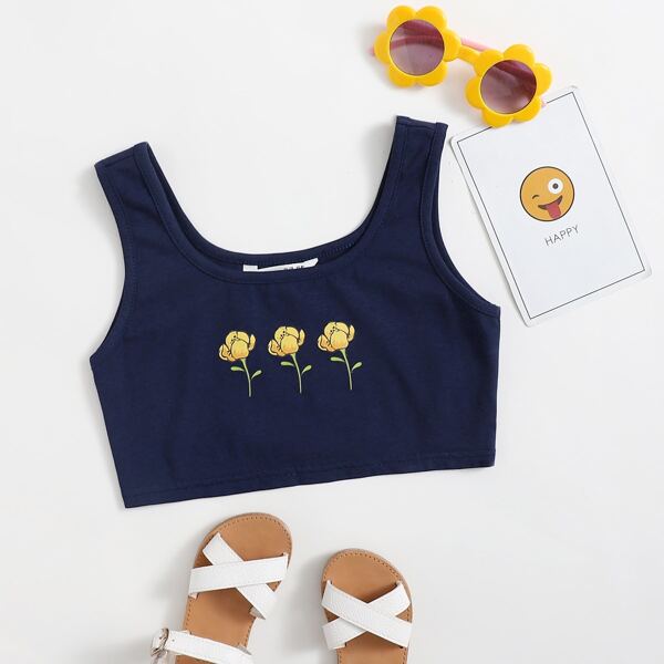 

Girls Floral Print Crop Tank Top, Navy blue