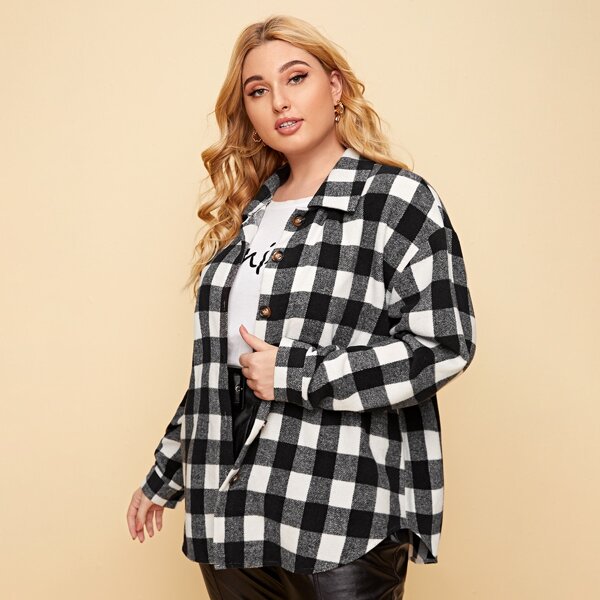 

Plus Gingham Drop Shoulder Coat, Black and white