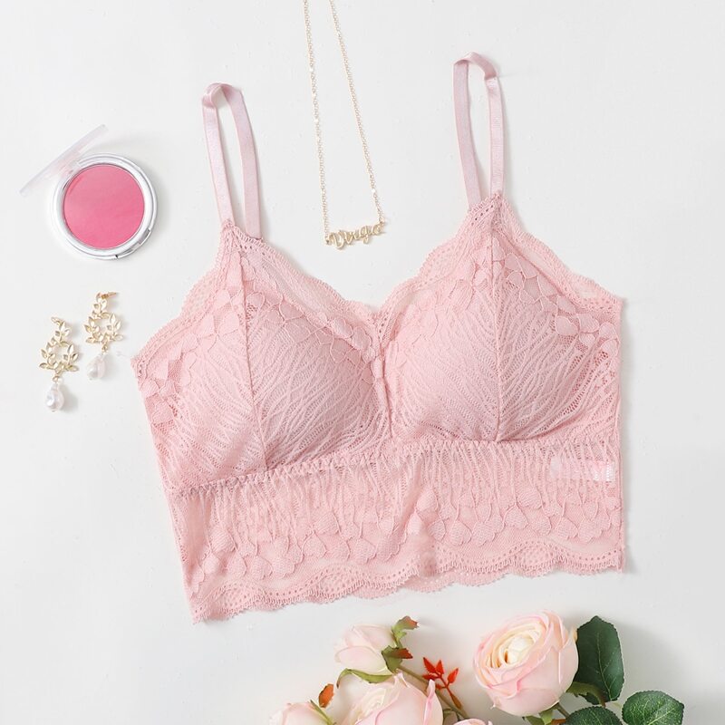 

Lace Longline Bralette, Pink