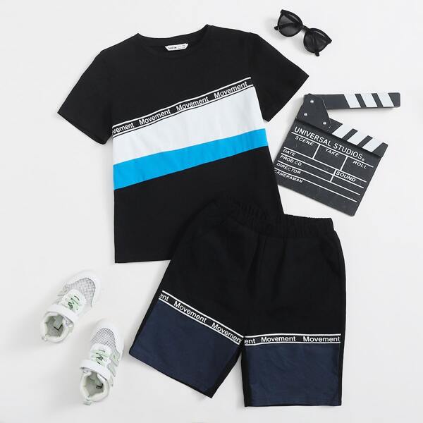 

Boys Colorblock Letter Tape Top & Shorts Set, Multicolor