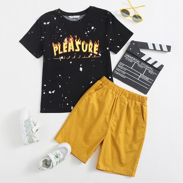 

Boys Fire & Letter Graphic Tee & Shorts Set, Multicolor