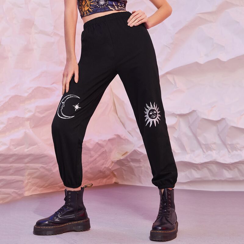 

Sun & Moon Graphic Joggers, Black