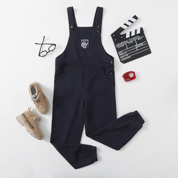 

Boys Buttoned Strap Patched Detail Pinafore Jumpsuit, Navy blue