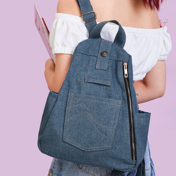 

Denim Large Capacity Backpack, Dark wash