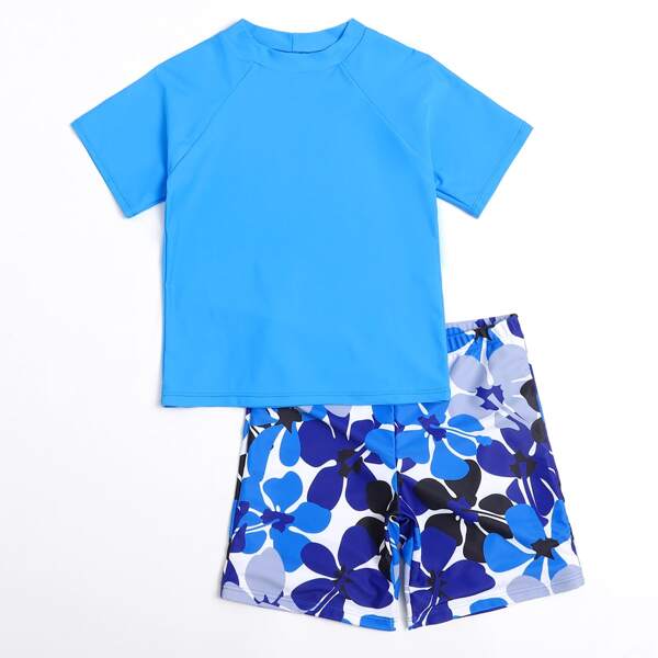 

Boys Random Leaf Print Swimsuit, Multicolor