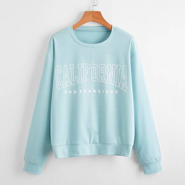 

Letter Graphic Drop Shoulder Sweatshirt, Mint blue