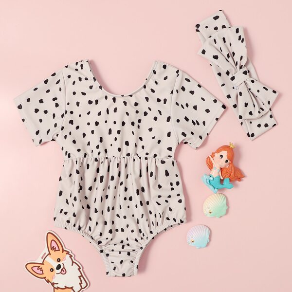 

Baby Girl Dalmatian One Piece Swimsuit & Headband, Khaki