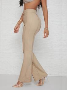 SHEIN SXY 褶皱高腰喇叭裤 - 杏色 - 查看 3