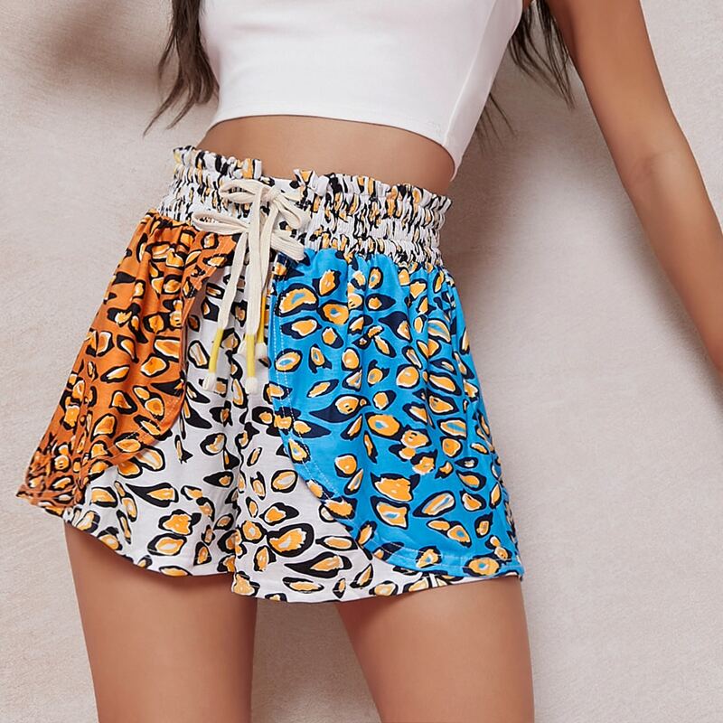 

Leopard Drawstring Paperbag Waist Shorts, Multicolor