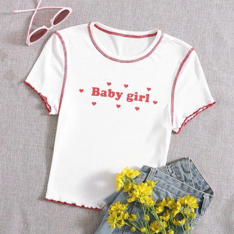 

Lettuce Trim Letter and Heart Print Top, White