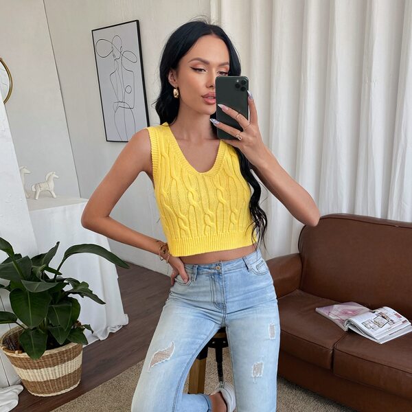 

Cable Knit Sweater Vest, Yellow