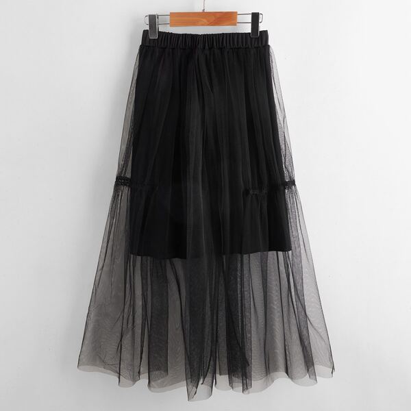 

Girls Mesh Overlay Skirt, Black