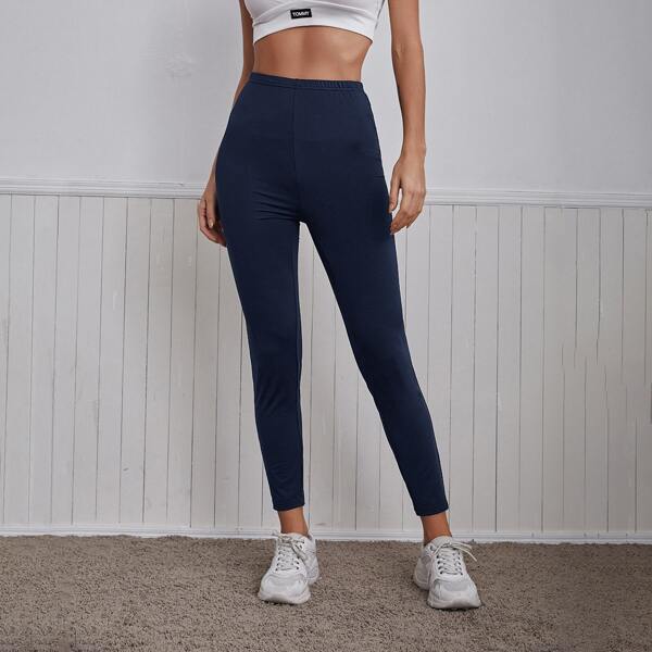 

High Waisted Cropped Leggings, Navy blue