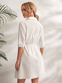 Vestido Bolsillo Liso Casual - Blanco - Ver 2