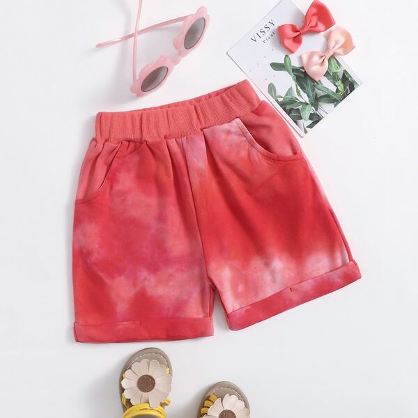 

Toddler Girls Tie Dye Rolled Hem Shorts, Red