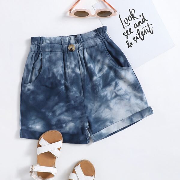 

Toddler Girls Tie Dye Paper Bag Waist Shorts, Dusty blue