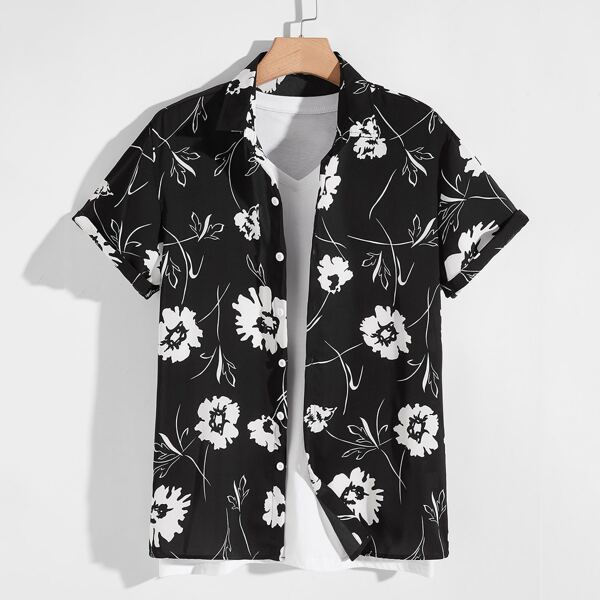 

Men Allover Floral Print Shirt, Black