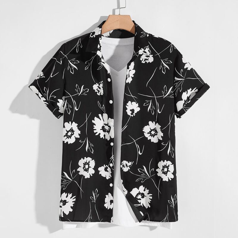 

Guys Allover Floral Print Shirt, Black