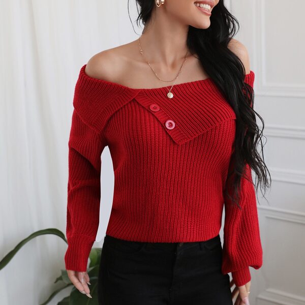 

Off Shoulder Rib-knit Sweater, Red