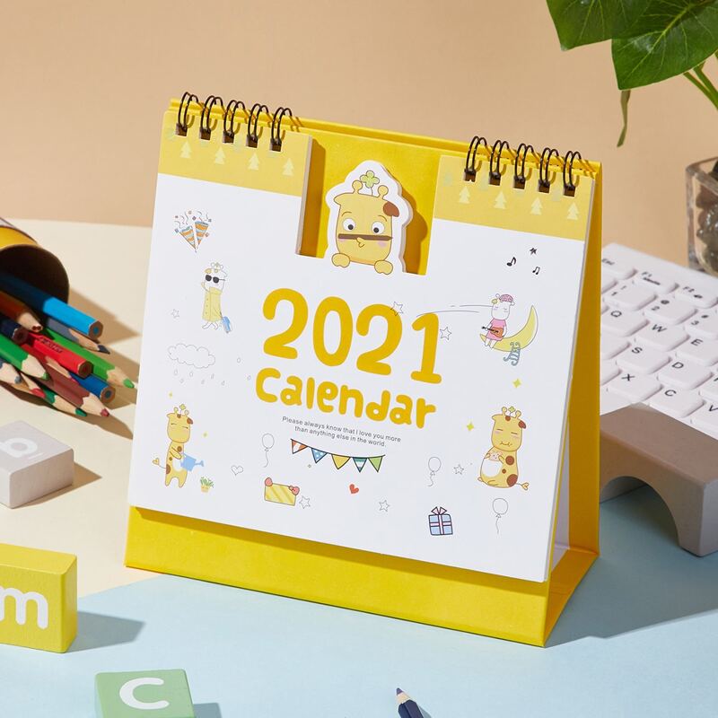 

1pc Cartoon Giraffe 2021 Desk Calendar, Multicolor