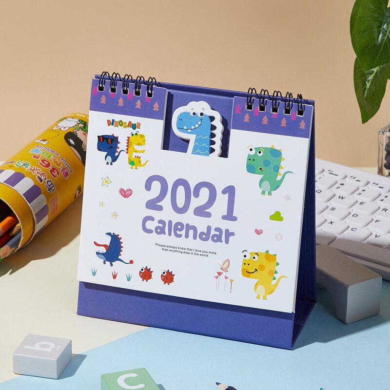 

1pc Cartoon Dinosaur 2021 Desk Calendar, Multicolor