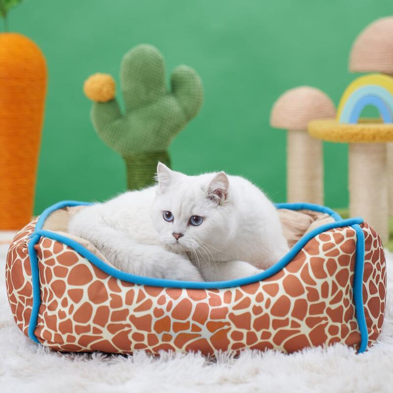 

2pcs Giraffe Pattern Pet Bed & Mat, Multicolor