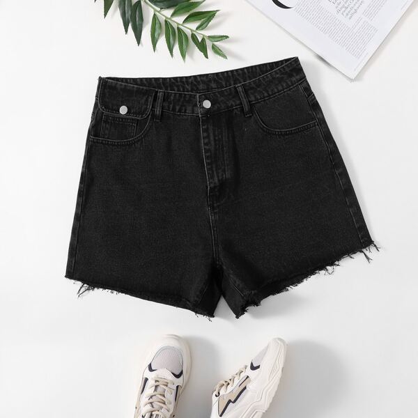 

Plus Raw Hem Denim Shorts, Black