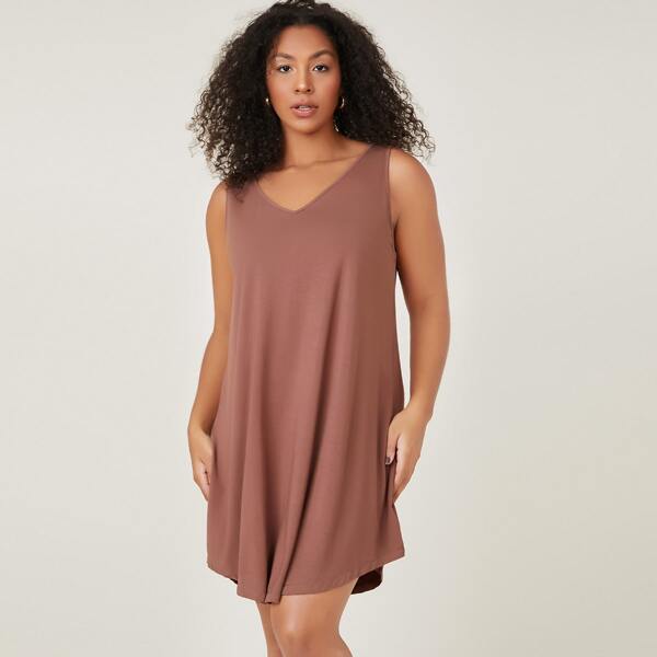 

Plus Sleeveless Solid Dress, Redwood