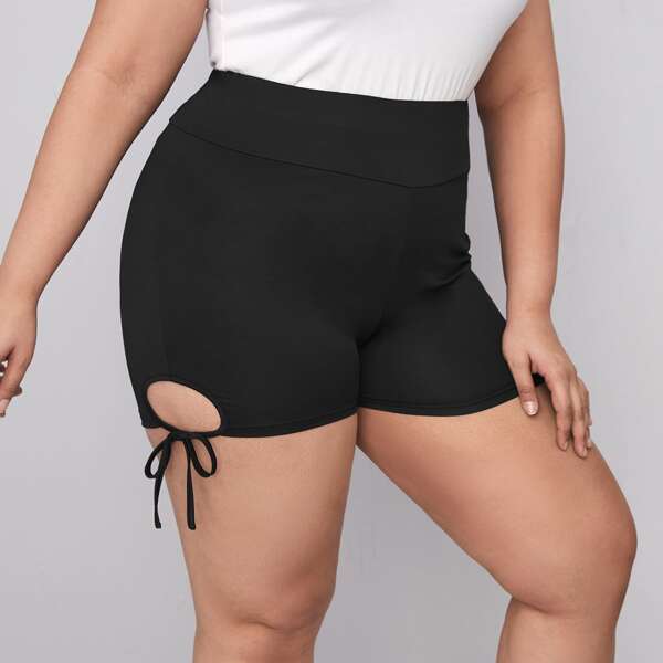 

Plus Knot Side Solid Biker Shorts, Black