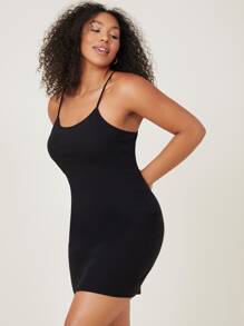 SHEIN BASICS Plus Cotton Bodycon Dress - Black - View 1