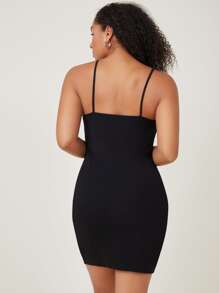 SHEIN BASICS Plus Cotton Bodycon Dress - Black - View 2