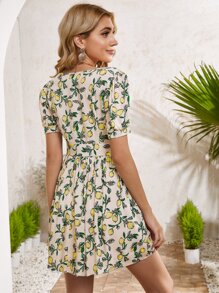 Lemon Print A Line Dress - Multicolor - View 2