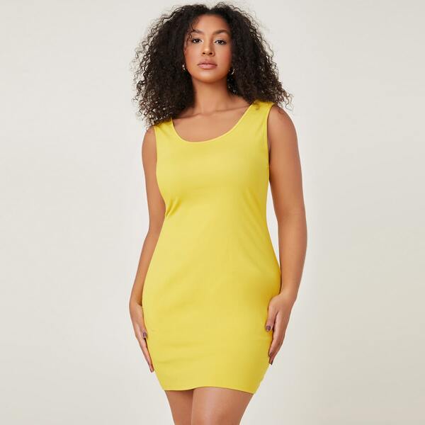 

Plus Solid Bodycon Dress, Yellow bright