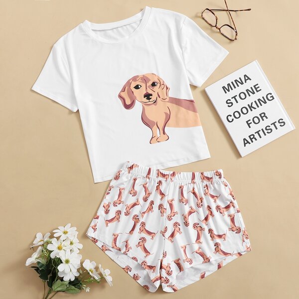 

Dog Graphic Pajama Set, White