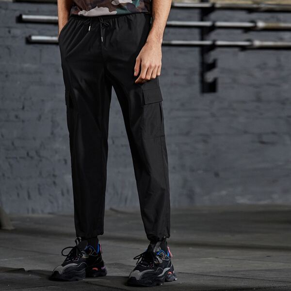 

Men Flap Pocket Cargo Pants, Black