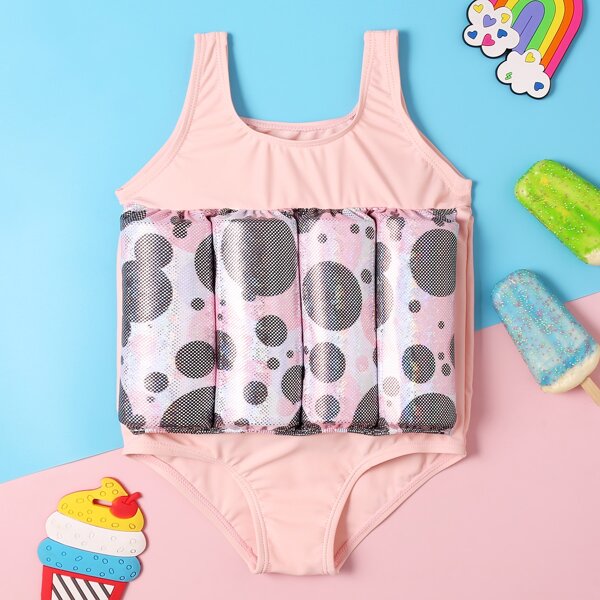 

Toddler Girls Circle Print One Piece Swimsuit, Baby pink